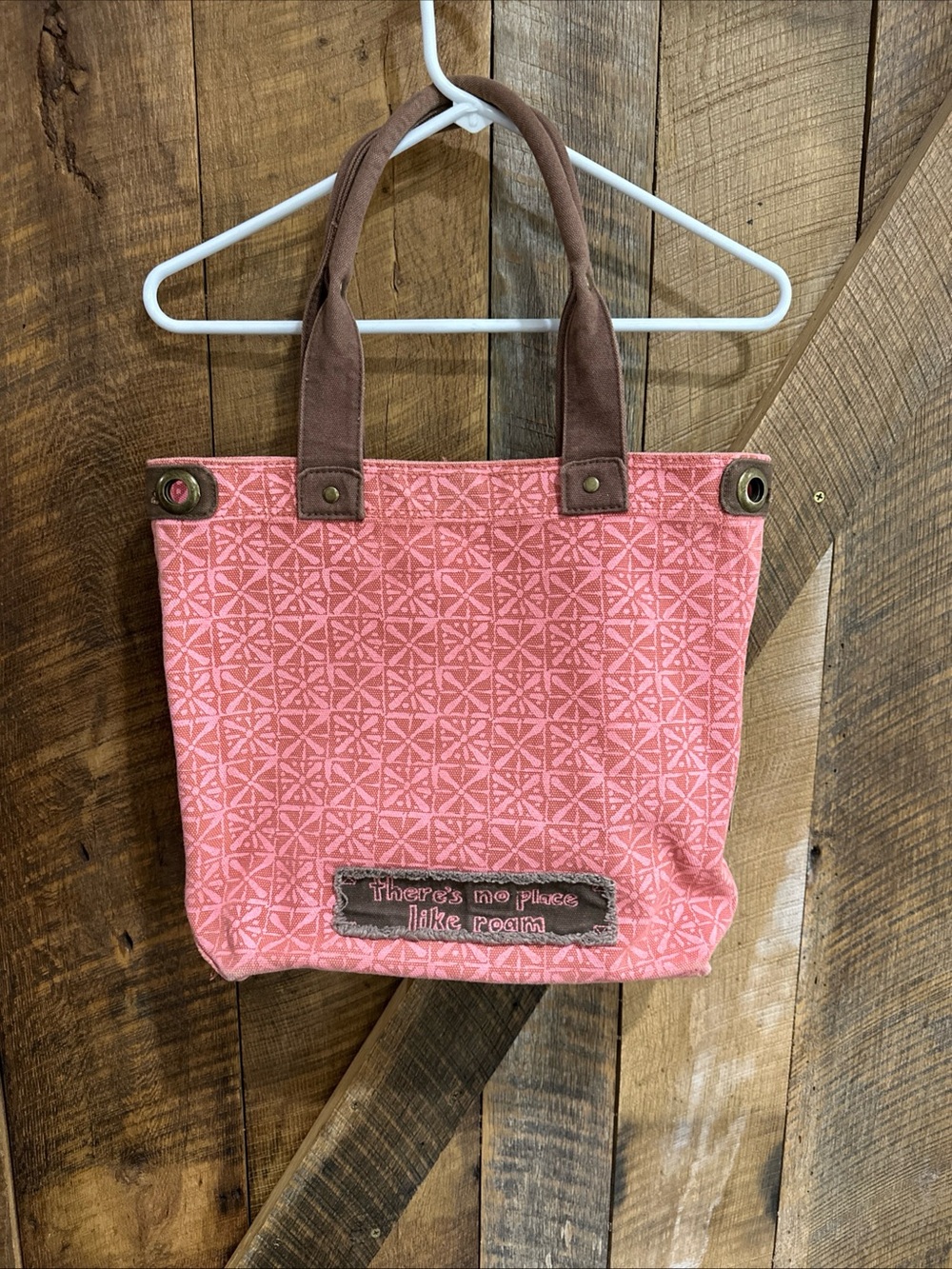 Life Is Good Pink Canvas Tote Bag Brown Handles “There’s No Place Like Roam” - Picture 4 of 11